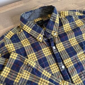 J. Crew Men's LT Large Tall Blue Yellow Plaid Tartan Long Sleeve Button Up Shirt